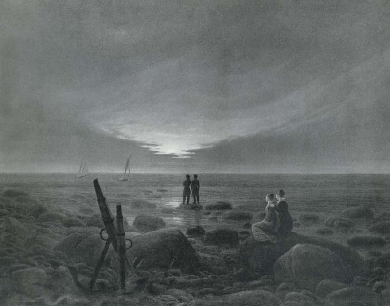 Caspar David Friedrich Moonrise over the sea France oil painting art